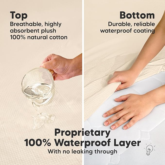 Waterproof Crib Mattress Protector Cover Fitted - 2-Pack Quiet Baby Crib Mattress Pad Sheets, 52" x 28" Soft Quilted Cotton Baby Sheet, Machine Washable, Easy Fit, Durable (Ecru/Quin)