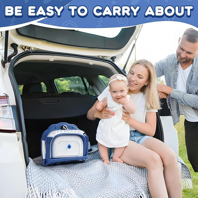 Baby Bathtub,Collapsible Baby Bath Tub with Thermometer & Soft Floating Cushion,Portable Travel Baby Bathtubs for Newborns to Toddlers 0-36 Months(Bear Blue)