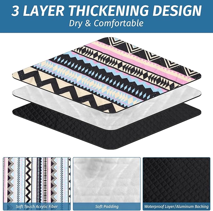 Picnic Blankets Extra Large Outdoor - Beach Blanket Waterproof Sandproof with Shoulder Strap, Machine Washable, Picnic Mat with Stakes for Grass Concert, Park.BohoGeometry