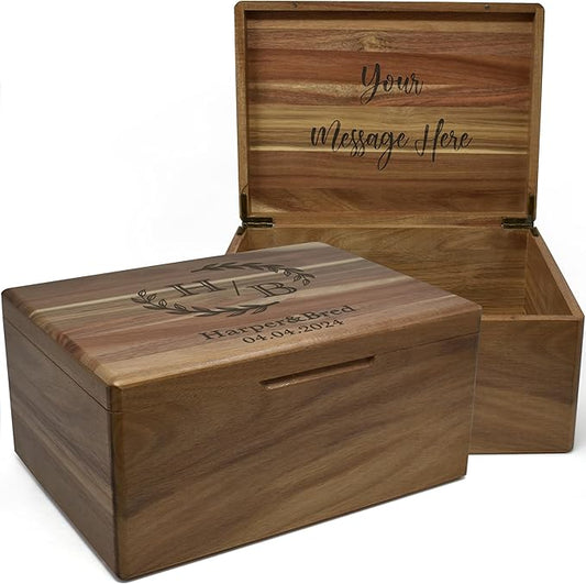 Personalized Wedding Keepsake Box Large - Acacia Wood Relationship Memory Box for Couples Keepsake, Custom Bridal Shower Gift, Engagement Gift Couple Wooden Gift Time Capsule, 11.5x8.5x5.5 in