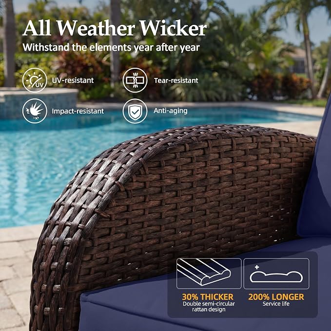 UPHA 6 Pieces Patio Furniture Sets, Wicker Outdoor Sofa Set - Image 4