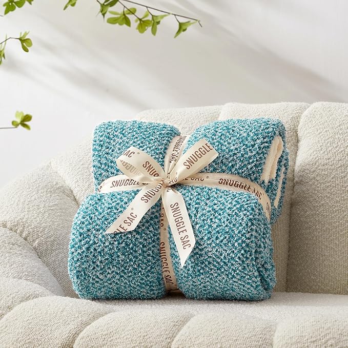 Snuggle Sac Teal Blue Oversized Throw Blankets,Super Soft Warm Cozy Throw Blankets for Couch, Knit Fuzzy Plush Blanket, Heather Teal, 50x70 inches
