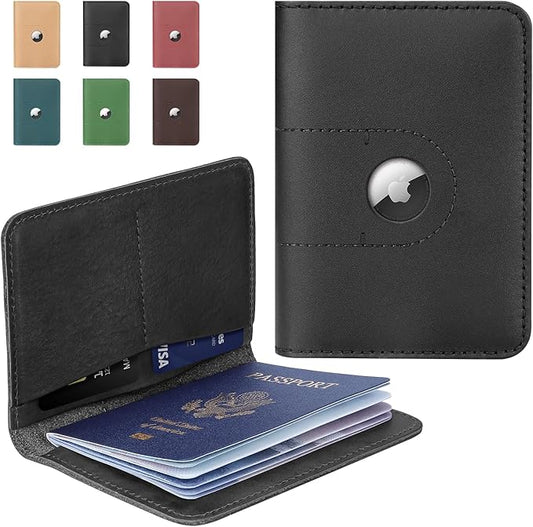 ALLIVE Passport Holder for Travel, Genuine Leather Passport Holder with Airtag Women Men,Travel Must Haves Airport Essentials, Passport Cover Travel Gifts Black