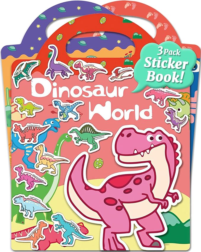 Benresive Reusable Sticker Books for Kids 2-4, Sticker Books for Toddlers 1-3 2-4, Toddler Travel Toys Activities Crafts Gifts - Dinosaurs, Space and Body