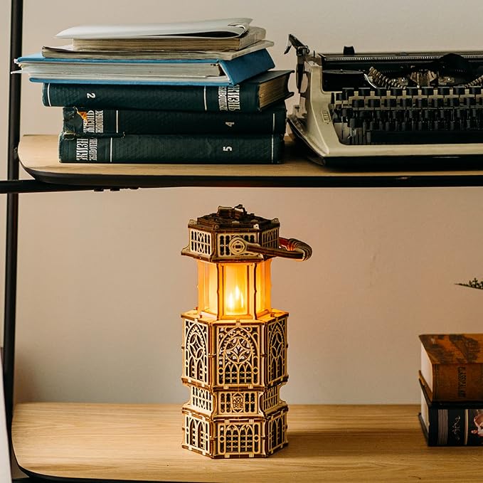 Wood Trick Antique Lantern Luminous LED 3D Wooden Puzzles for Adults and Kids to Build - 2-Mode Lighting - Engineering DIY Project Mechanical 3D Puzzle Model Kits for Adults