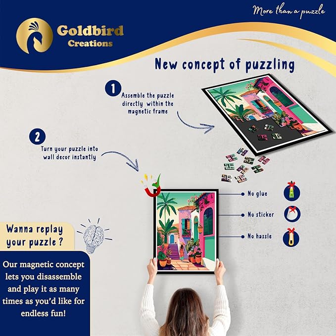 Magnetic Jigsaw Puzzles with Frame for Adults - Original Wooden Jigsaw Puzzle - Rompecabezas para Adultos - Landscape Wall Art Decor - Original Christmas & Birthday Gift (Vibrant Promenade)