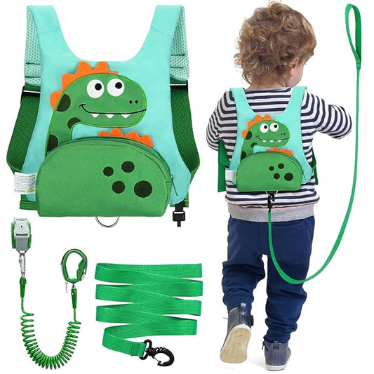 Dr.meter 3 in 1 Toddler Harness Leash + 8.2ft Anti Lost Wrist Link, Cute Dinosaur Kids Safety Harness Tether with Key Lock, Child Protective Leashes While Walking for Outdoor Activity Keep Kids Close