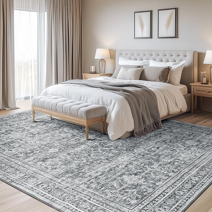 Lofus 5x7 Area Rug for Living Room,Grey Washable Area Rugs with Non-Slip Backing,Soft Neutral Carpets for Bedroom Dining Room Home Office Indoor Nursery