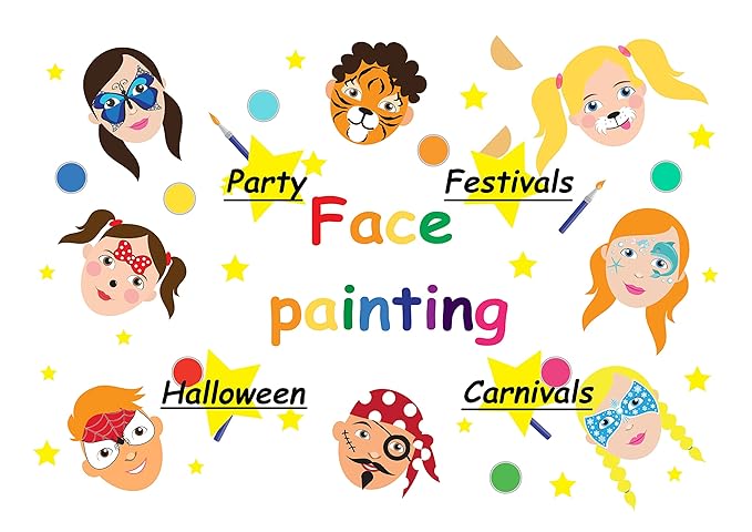 BOBISUKA Face Painting Kit for Kids - 16 Colors Water Based Body Face Paint Includes Brushes,Sponges,Glitters,Gem Sheet,Instructions,Stencils for Halloween Party Costume SFX Makeup