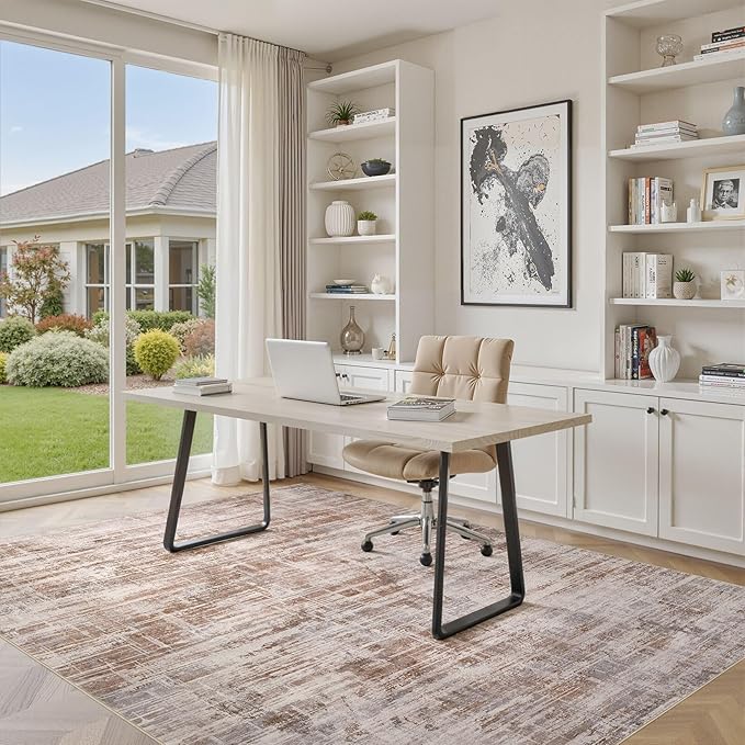 Area Rug for Living Room: 10x14 Washable Neutral Abstract Modern Soft Rugs Non Slip Indoor Floor Stain Resistant Large Carpet for Bedroom Dining Room Office Nursery - Red Brown