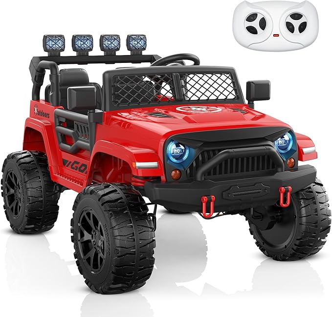 ANPABO 24V 2 Seater Ride On Car for Kids w/EVA Tires, 4X200W Motors, 4 Shock Absorbers, 2.4G Remote Control, Bluetooth Radio, LED Headlights & Searchlights, Electric Car for Kids Ages 3-8,Bright red
