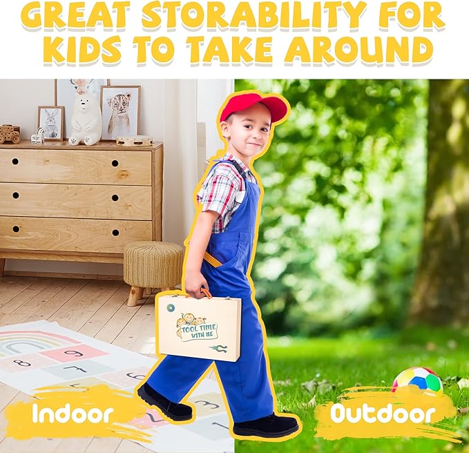 KIDWILL Tool Kit for Kids, 36-Piece Wooden Toddler Tools Set Includes Tool Box, Montessori Educational Stem Construction Toys for 2 3 4 5 6 Year Old Boys Girls, Best Birthday Gift for Kids