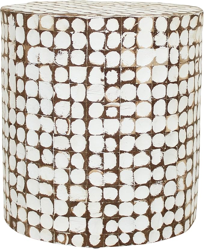 East at Main Boho Side Table Nightstand – White Coconut Shell End Table by EastatMain