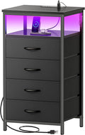Huuger Night Stand with Charger Station and LED Lights, 4 Drawer Nightstand by Huuger