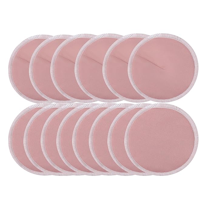 wegreeco Nursing Breast Pads (14 Pack) + Laundry Bag & Travel Storage Bag, 4.7 inch - Washable & Reusable Breastfeeding Nursing Pads (Mild Pink, Large, Contoured & Plain Shape)