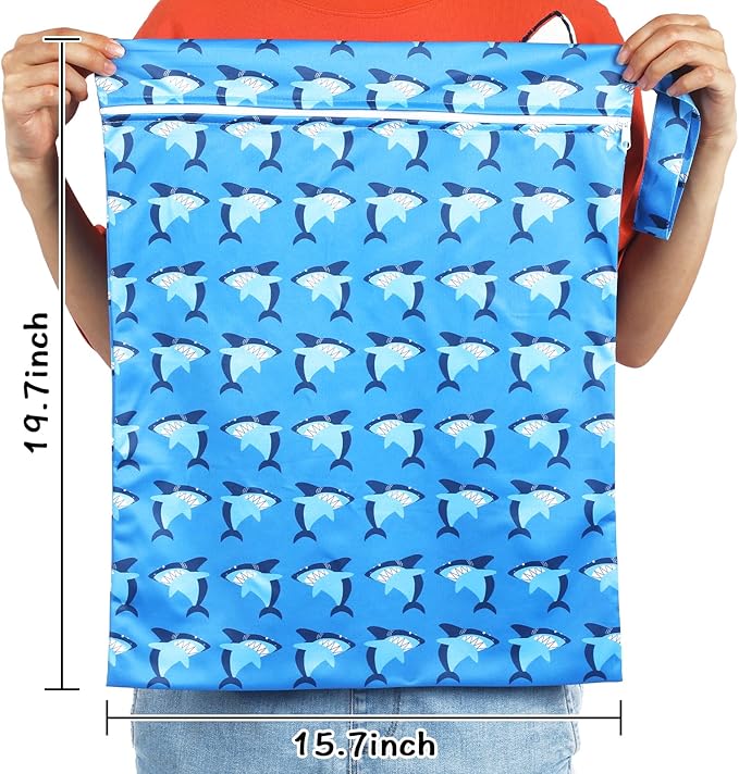 Shappy 2 Pcs Large Travel Laundry Bag Washable Waterproof Wet Dry Large Dirty Clothes Bag Bathing Workout(Shark)