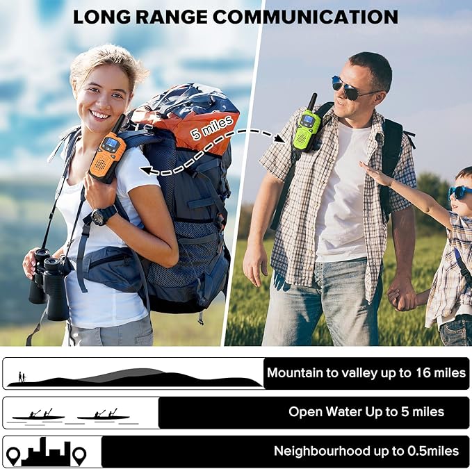 Walkie Talkies for Adults- WokTok Long Range Two Way Radio for Camping Hiking Hand Held Hiking Accessories Camping Gear Xmas Birthday Gift for Kids,SOS Siren,NOAA Weather Alert,4 Radios