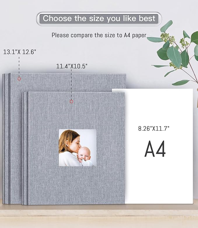 popotop Photo Album Self Adhesive with Picture Display Window,40 Pages DIY Scrapbooking Supplies Kit for 4x6 10x12 Picture,Linen Cover Memory Book for Baby Wedding, with Scraper and Metallic Pen