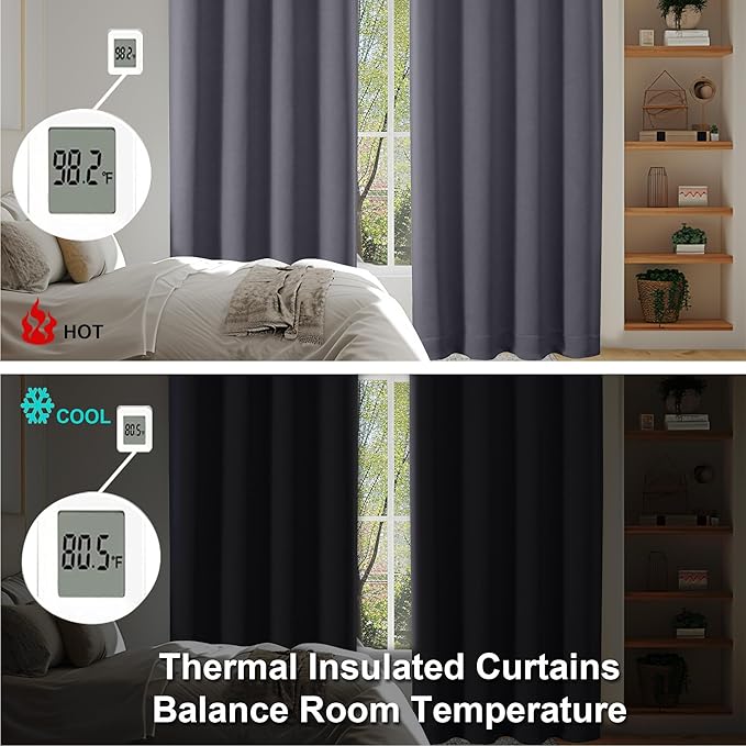 Simplebrand Ava Grey Blackout Curtains for Bedroom 96 Inches Long 2 Panels, Solid Thermal Insulated, Energy Saving Living Room Window Treatment Curtains Blackout Drapes, W40 x L96 Inch, Grey