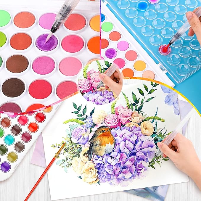 Taotree Valentines Day Gifts for Kids Adults, Easter Basket Stuffers, 48 Colors Watercolor Paint Set, Art Supplies Drawing Kit Painting Supplies Brush, Gifts for Teens Girls Boys Artists