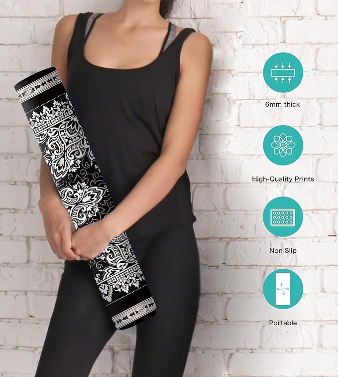 Non Slip Yoga Mat TPE Workout Mat for Men Women, Thick Workout Mat with Carrying Strap, Fitness Mats for Exercise, Yoga, Fitness, Pilates, Floor Workouts (72" x 24" x 6mm)