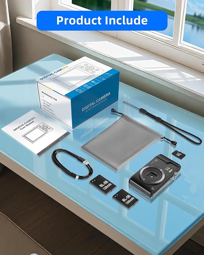 T TAKMLY Digital Camera 5K, Autofocus 16x Zoom 72MP Point and Shoot Cameras Compact Portable with Flash for Kids Boys Girls Teens Students, Anti Shake 2.8'' Screen, 64GB Card Include, White