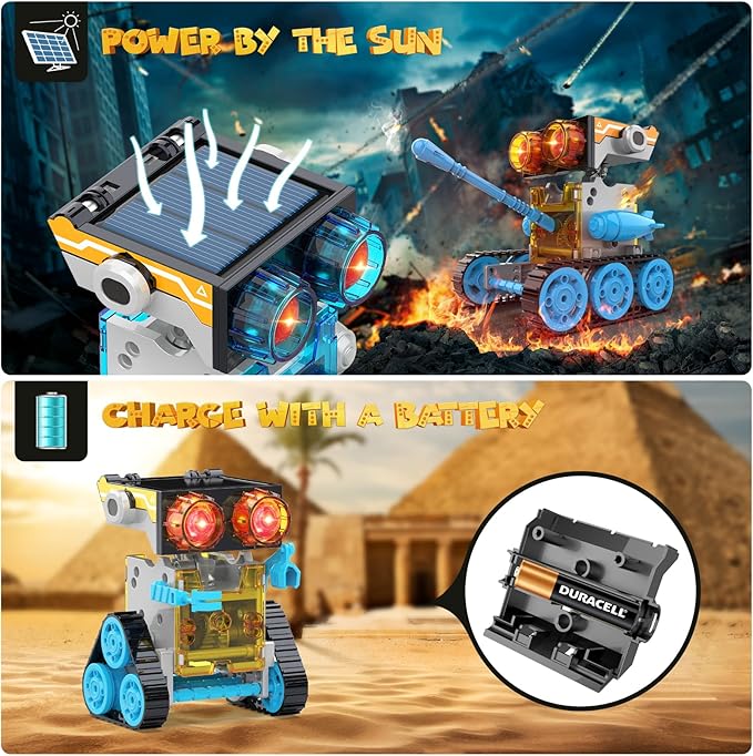 30-in-1 Solar Robot Kit - 243 Pieces, STEM Educational Building Set for Kids Aged 8-12, Science Experiment Gift for Birthdays (Blue)