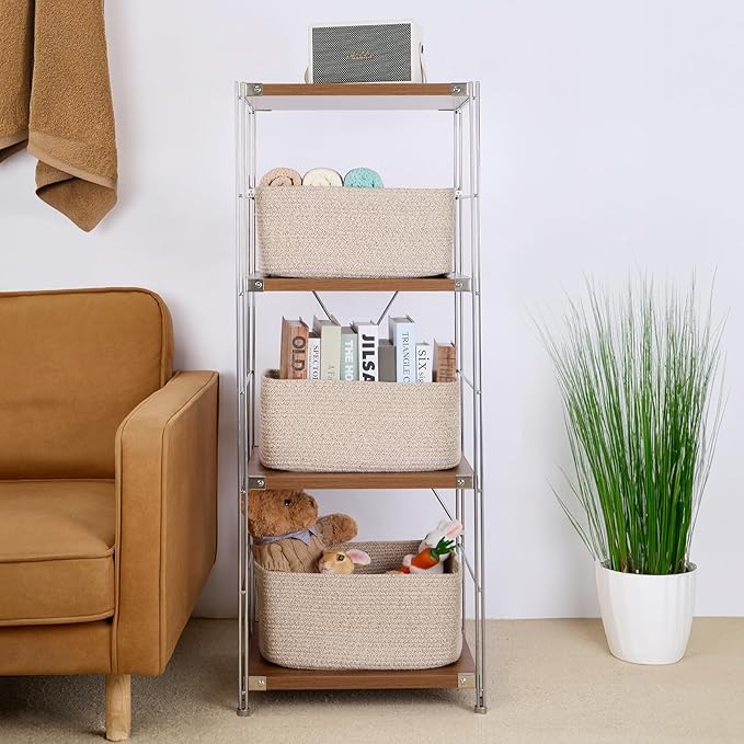 Large Storage Baskets for Shelves, Closet Organizers Bins for Clothes Blanket Towels, Baby Nursery, Toy Baskets Box, Woven Rope Baskets, 17 x 13 x 7.5”, 2 Packs Mixed Brown