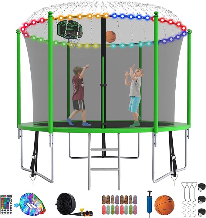 SKYUP Tranpoline 1500LBS 16 15 14 12 10 8 FT Tranpoline for 7-10 Kids and Adults, Windproof Outdoor Tranpoline with Enclosure Net, Basketball Hoop, Easy to Install & Last Long - ASTM Approved