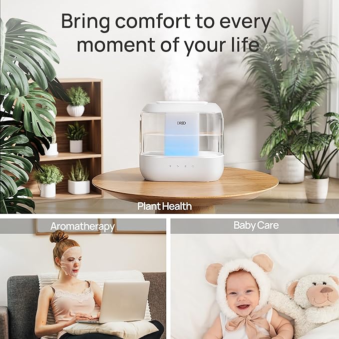 Dreo Humidifiers for Bedroom, 4L Top Fill for Large Room, 36H Runtime, 28 dB Quiet Supersized Cool Mist Air Humidifier for Baby Nursery, Plants, Indoor, Night Light, Easy to Clean & Fill