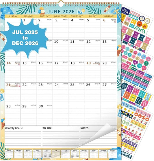 Wall Calendar 2025-2026 Large with Spiral Bound, 18 Month Big Calendar from Jul 2025 to Dec 2026, Vertical Large Monthly Desk Calendar 2025-2026 for Wall, Calendario 2026 (17"x22")