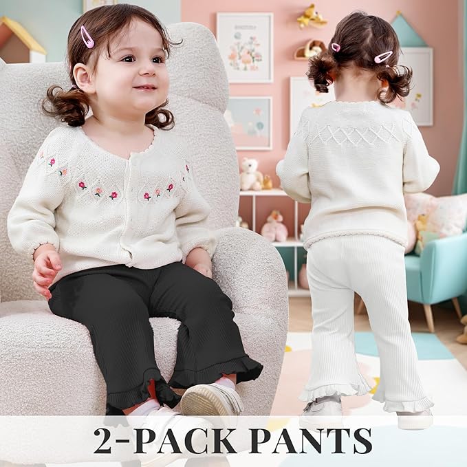 Neutocd Toddler Baby Girl 2-Pack Pants Bell Bottom Infant Baby Girl Solid Ribbed Cotton Leggings