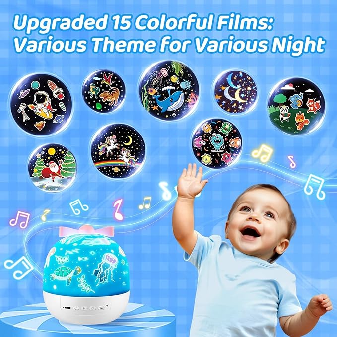 PIKOY Kids Toys for Girls Gifts, 15 Films Light Projector for Girls Toys Age 6-8, 15 Soothing Music for Kids Toys 0-10,Star+Unicorn+Princess+Mermaid Projector Toddler Girl Toys, 1 Year Old Girl Gifts