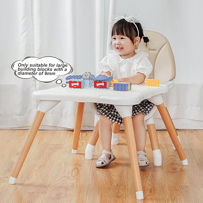 Gofirst 6 in 1 Baby High Chair,Convertible Wooden High Chairs for Babies and Toddlers,Infant Dining Booster Seat,Building Block Table/Baby Highchair 4-Position Removable Baby Feeding Chair