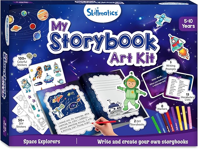 Skillmatics Storybook Art Kit - Create Space-Themed Stories, DIY Craft & Writing Kit with 300+ Stickers, Scrapbooking Activity, Gifts for Kids Ages 5, 6, 7, 8, 9, 10