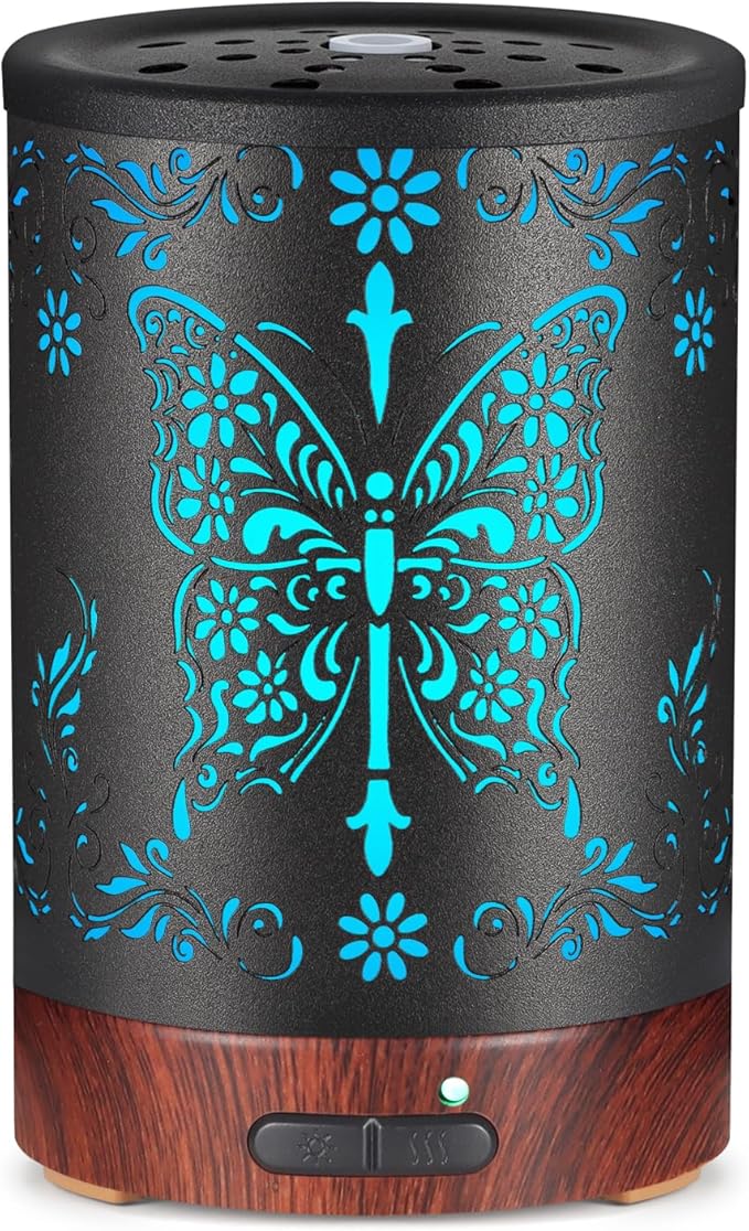 Metal Essential Oils Diffuser 150ML for Women Mom Grandma Wife, Aromatherapy Diffuser Cool Mist Humidifier with 7 Colors Lights Waterless Auto Off Air Diffusers(Butterfly)