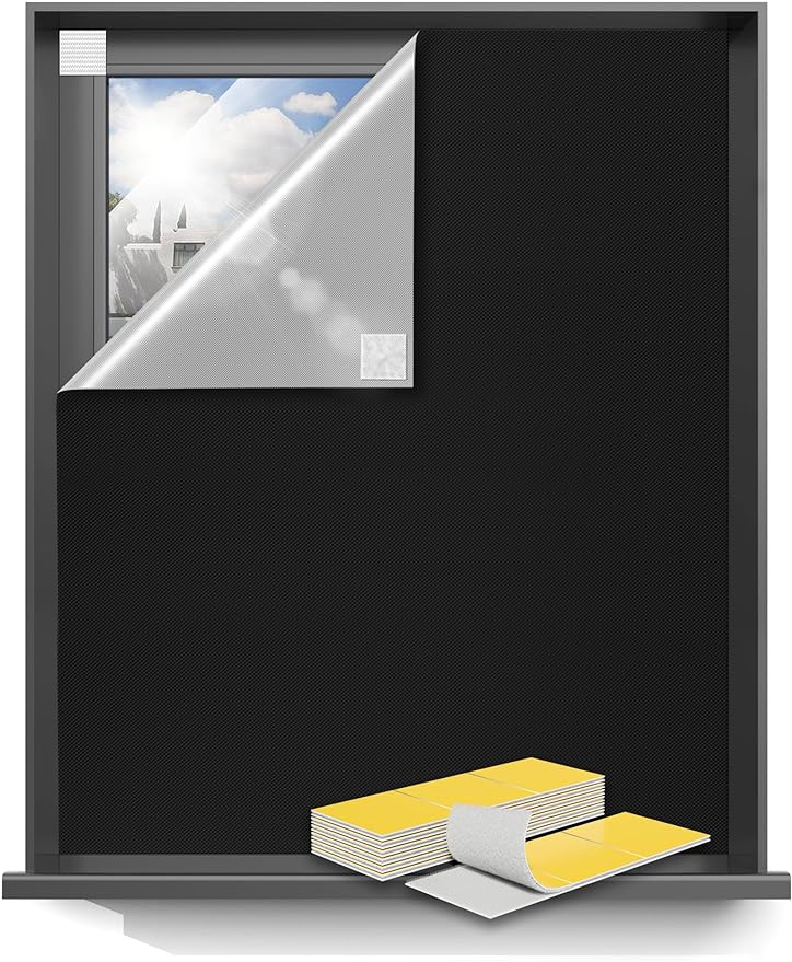 Sumobaby Blackout Curtains for Bedroom 108"x70"Portable Black Out Window Cover with Heat-Resistant Hook&Loop Tape,100% Blackout Shades No Drill Blinds for Windows DIY Cut Fit for Nursery,TV Room，Black