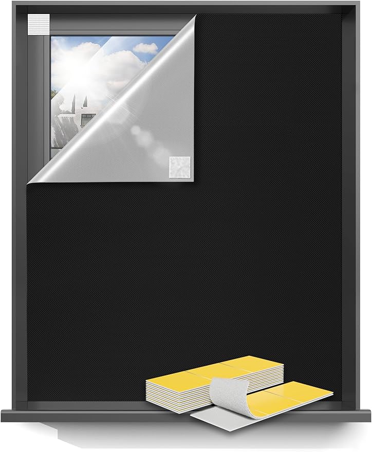 Sumobaby Blackout Curtains for Bedroom Portable 132”x59”Black Out Window Cover with Heat-Resistant Hook&Loop Tape,100%Blackout Shades,NoDrill Blinds for Windows DIY Cut Fit for Nursery&Dorm Room,Black