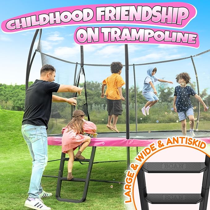 BCAN 8FT 10FT 12FT 14FT 15FT 16FT Recreational Trampoline with Enclosure for Kids Adults, ASTM Approved, Outdoor Trampolines with Ladder for Kids