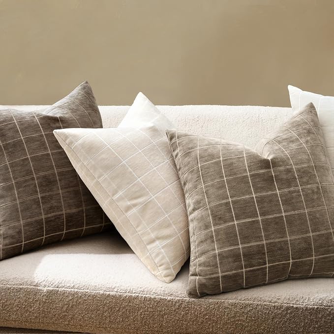 MIULEE Decorative Chenille Check Lumbar Throw Pillow Covers Vintage Plaid Couch - Image 3