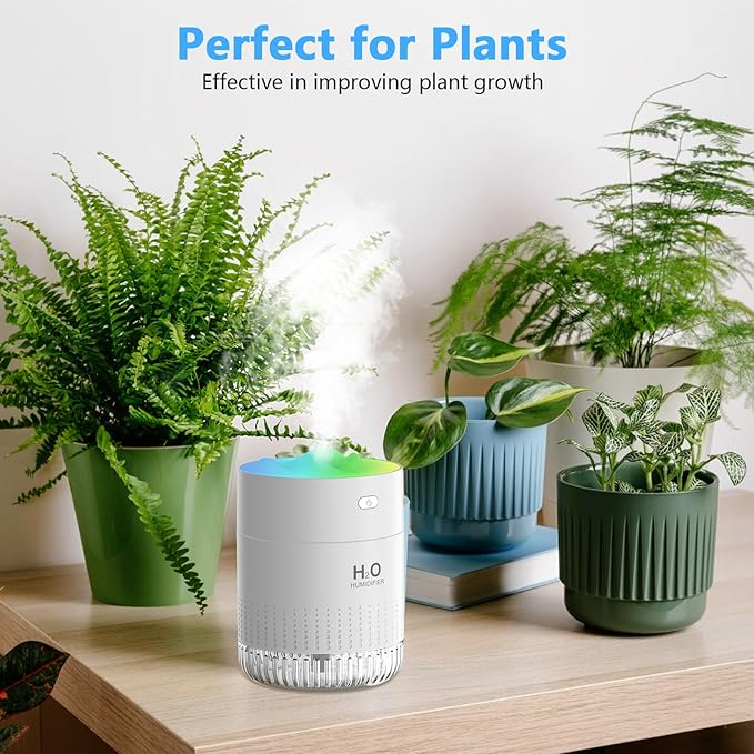 Portable Small Humidifiers for Bedroom Baby, Rechargeable Mini Cool Mist Plant Humidifier for Plants, Quiet Desktop Humidifier with 2 Working Modes & Colorful Night Light for Travel, Office, Bedroom