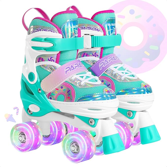 PAPAISON Adjustable Roller Skates for Girls Illuminating Wheels, Kids Toddler Rollerskates Ages 4-6 5-8 8-12