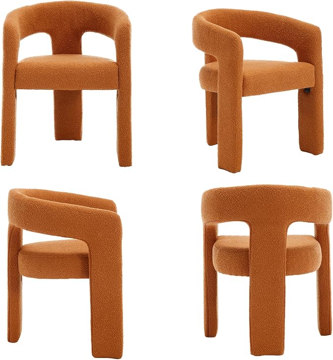 Modern Sherpa Dining Chairs Set of 2, Upholstered Barrel Chairs - Image 9