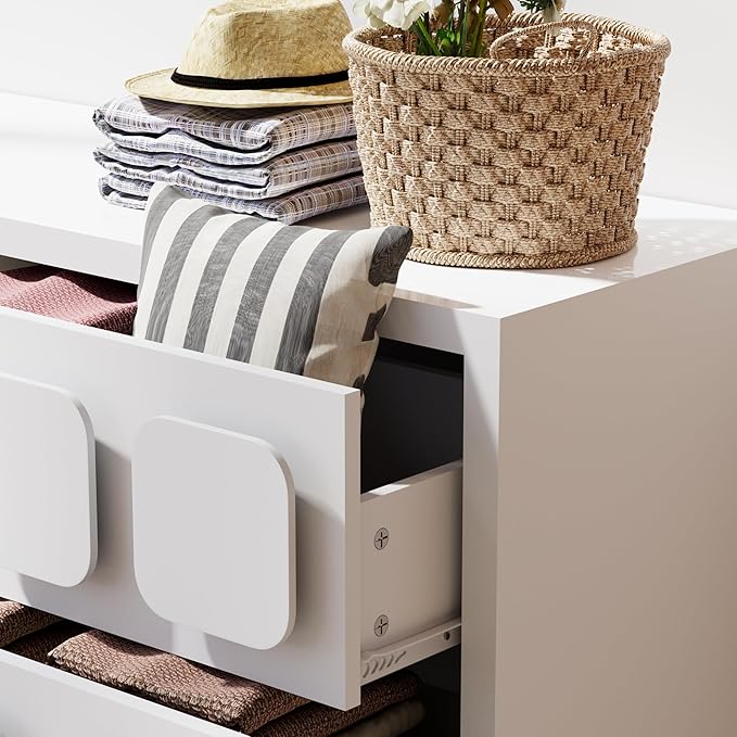 Anbuy White Baby Dresser for Bedroom, Dresser for Baby with 6 Drawers, Storage and Organization Unit with Square Handles, for Nursery, Kids