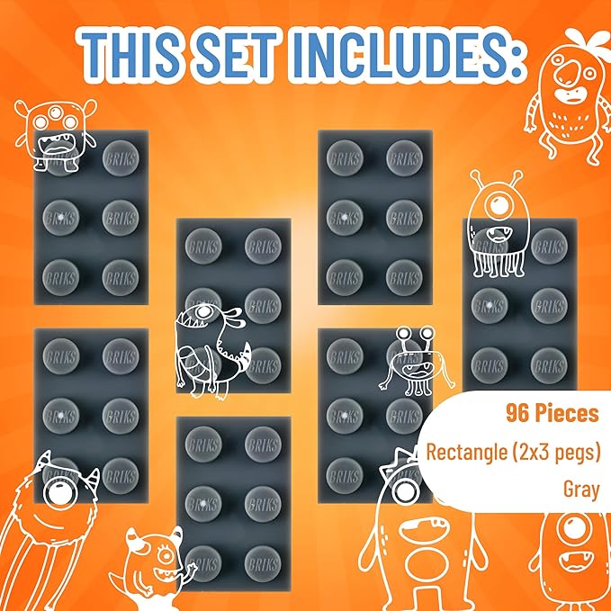 Strictly Briks Classic Bricks Starter Kit, Gray, 96 Pieces, 2x3 Studs, Building Creative Play Set for Ages 3 and Up, 100% Compatible with All Major Brick Brands