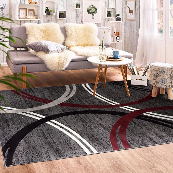Rugshop Modern Wavy Circles Design Area Rug 7' 10" x 10'2" Red
