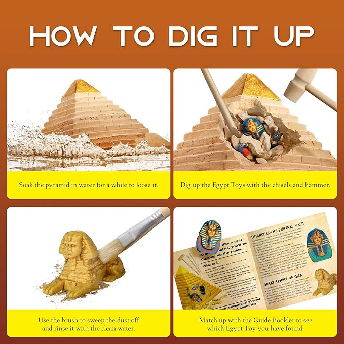 XXTOYS Pyramids Dig Kit, Ancient Egyptian Civilization Civilization Excavation Set Including Mummy Case Sun God Great Sphinx and More, STEM Science Educational Toys Archaeology Gifts for Boys & Girls