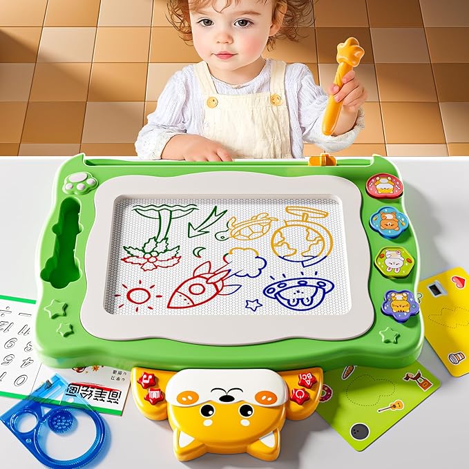 NIPLOOW Magnetic Drawing Board with Early Educational Toy, Doodle Board Montessori Preschool Travel Toys Gifts for 3 4 5 6 Year Old Etch Sketch Erasable Writing Pad
