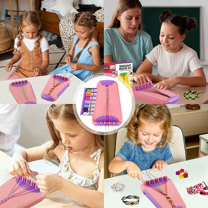 Rdfmy Friendship Bracelet Making Kit for Girls, Arts and Crafts Bracelets String Maker Kit for Kids Ages 8-12 Christmas Birthday Gifts Pink with Purple