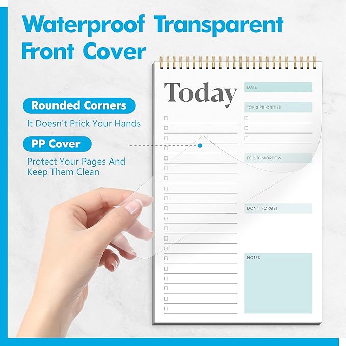 To Do List Notepad, Daily Planner Notebook with 52 Tear-off Sheets, Undated Writing Organizer for Daily Tasks and Goal, Coiled Task Track Checklist Productivity Pad for Office, Classroom, Home, School